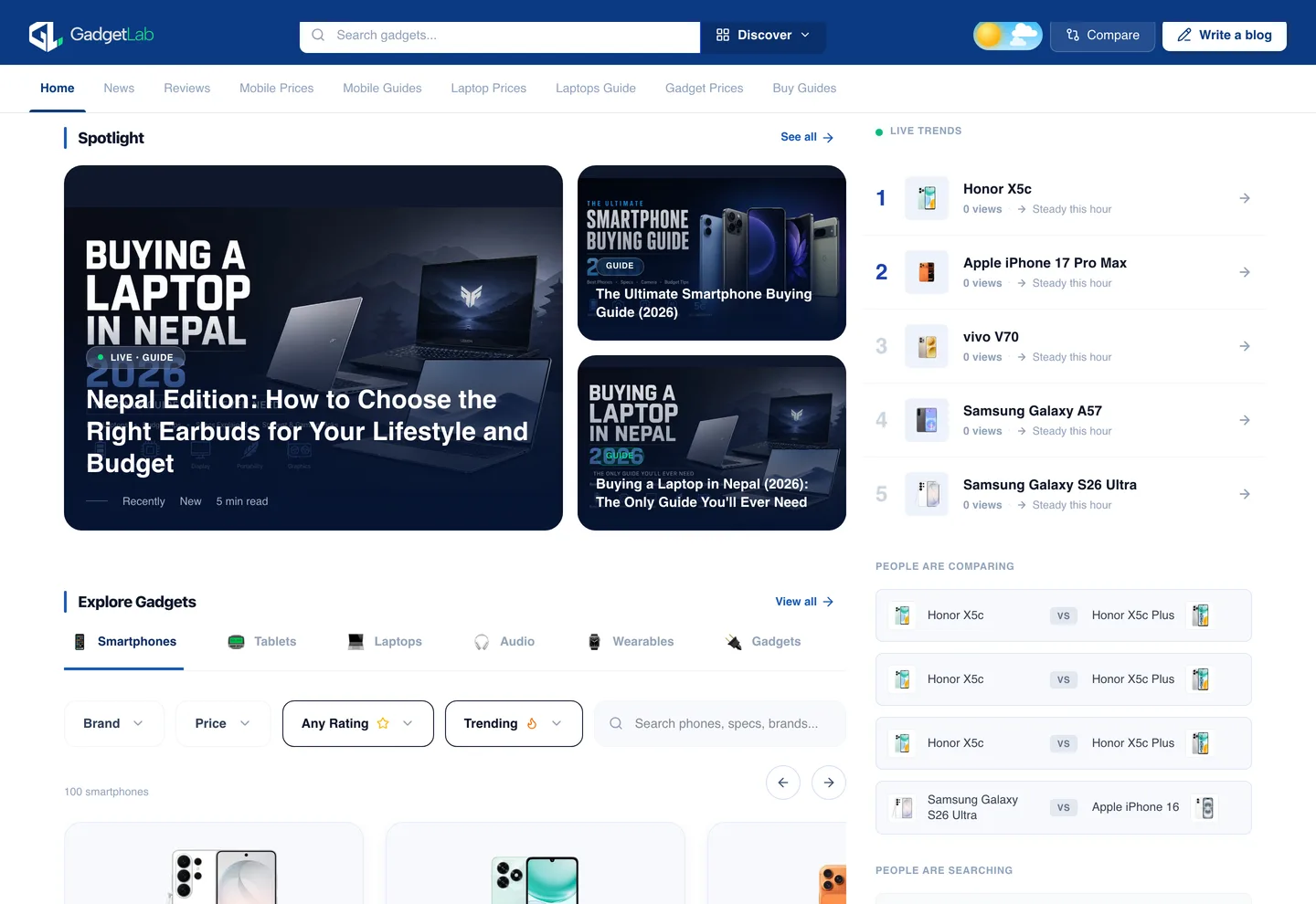 GadgetLab — the spotlight guides, the live trends rail and the gadget explorer