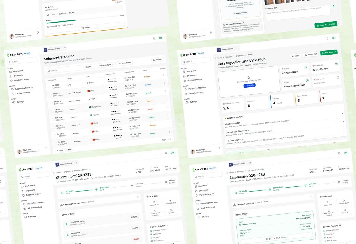ClearPath — the shipment workspace shared by a factory and its buyer