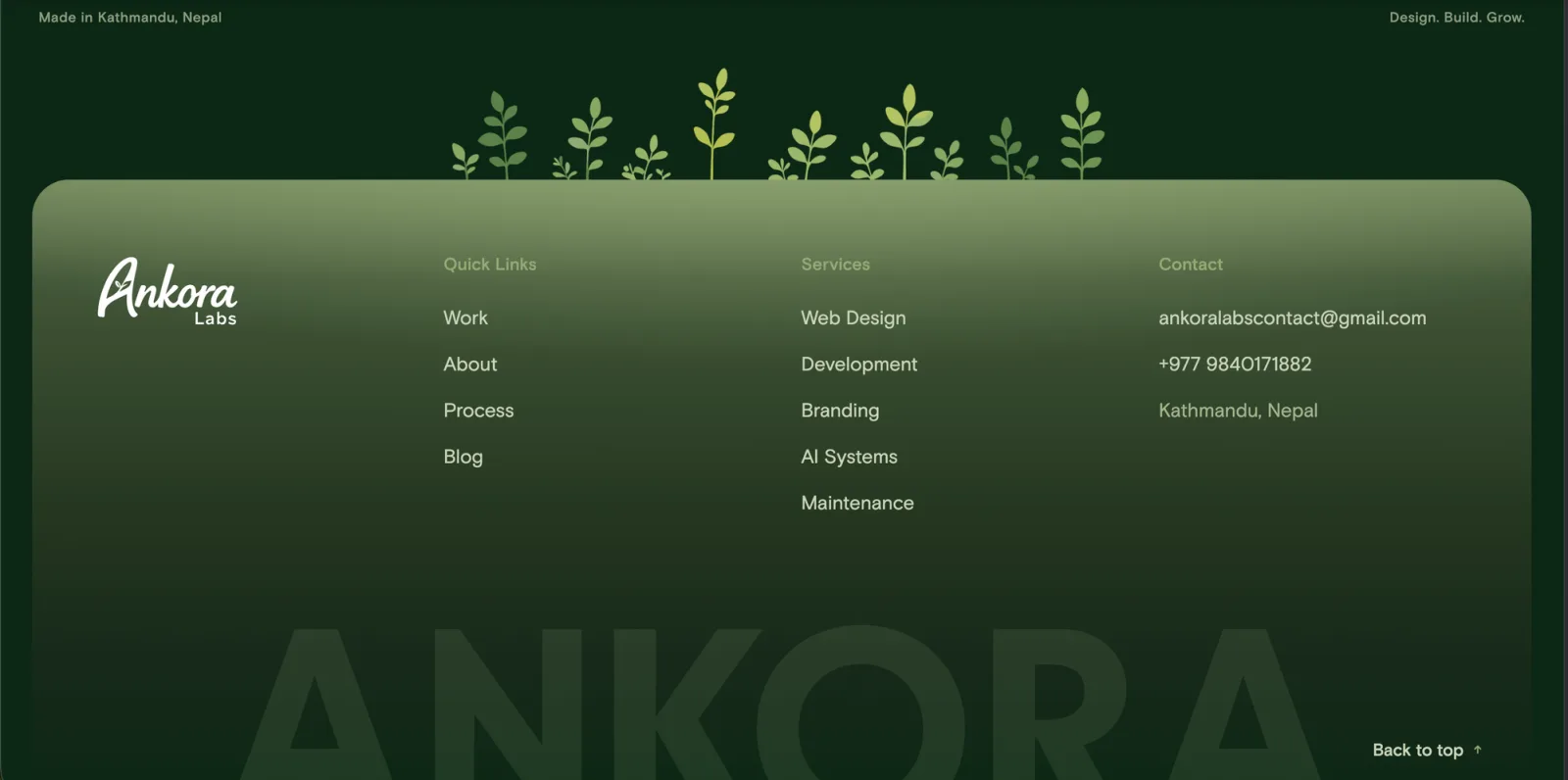 Ankora Labs website footer