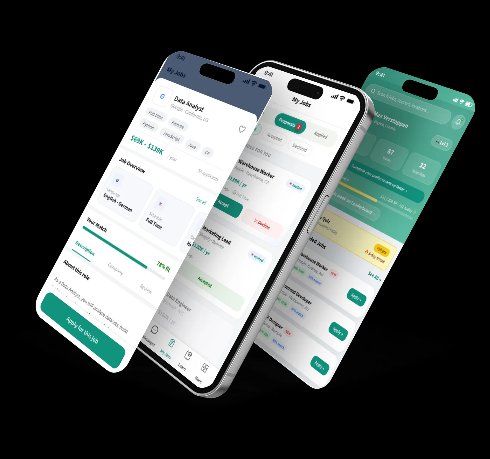 Jobbicus job matching app screens