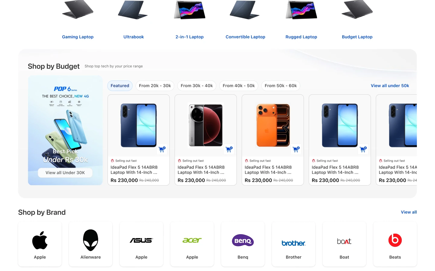 Category page with a faceted filter rail showing option counts beside a product grid.