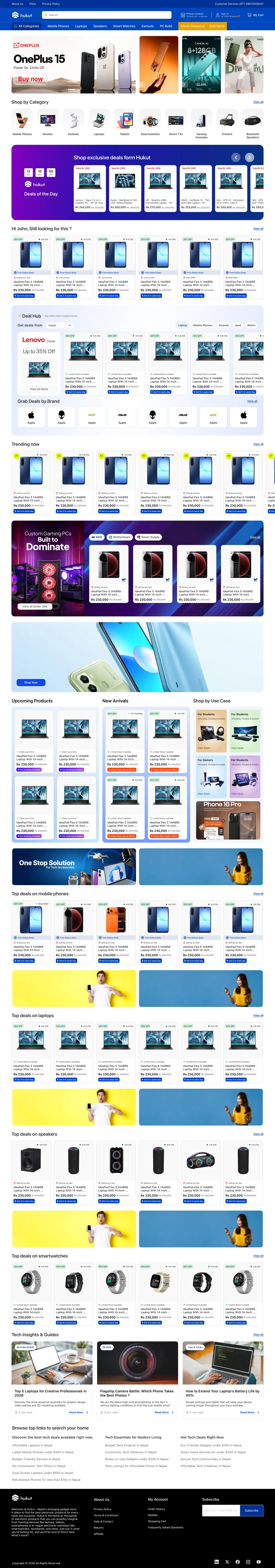 The complete redesigned Hukut homepage, top to bottom