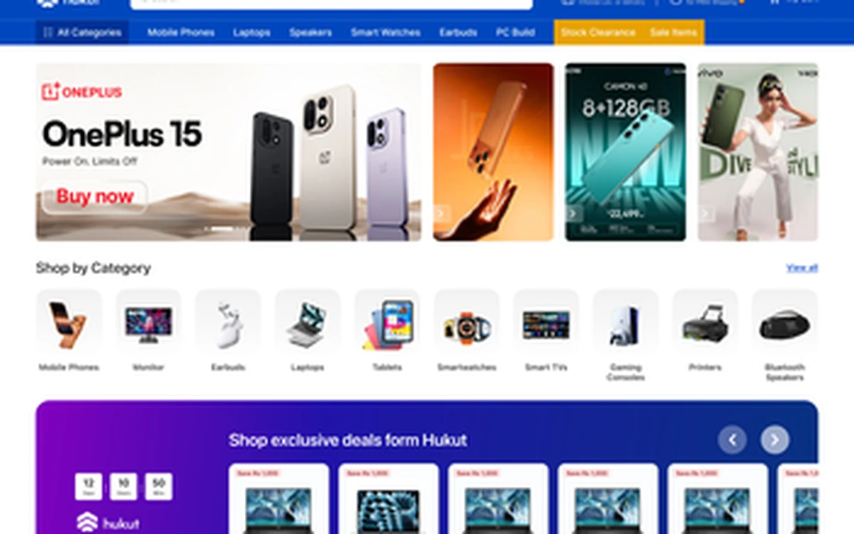 Default Hukut homepage in the blue brand theme.