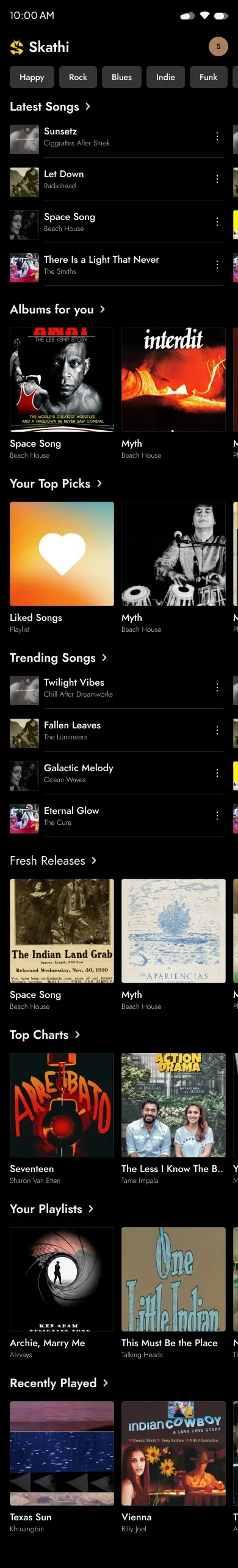 The complete Skathi home feed, top to bottom