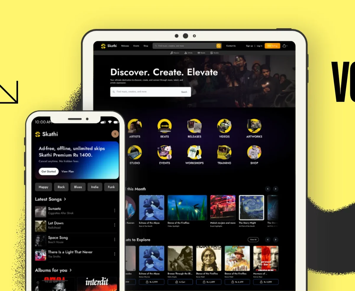 Skathi case study — a music platform where beats, bookings and merch share one checkout.