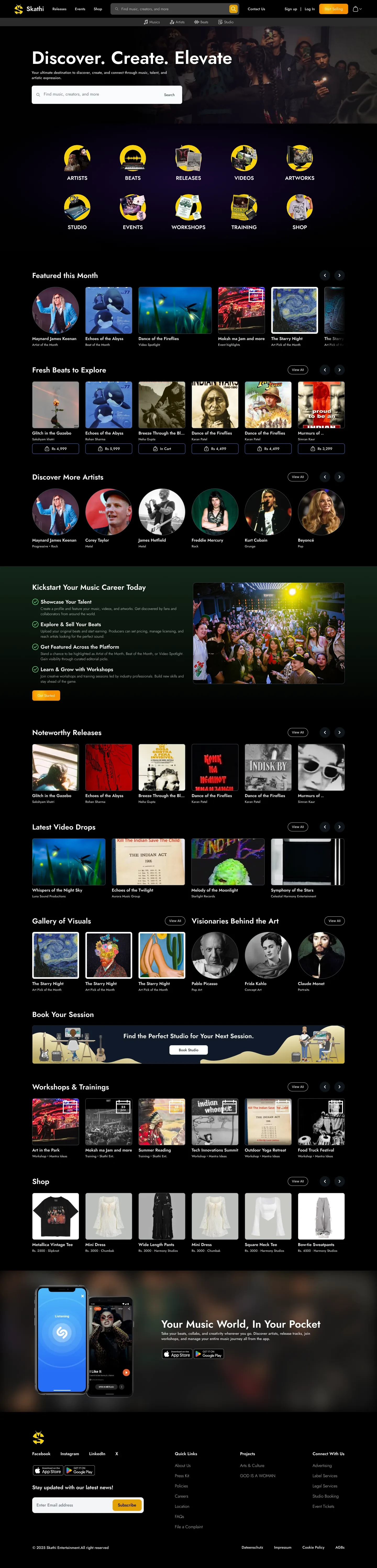The complete Skathi homepage, top to bottom