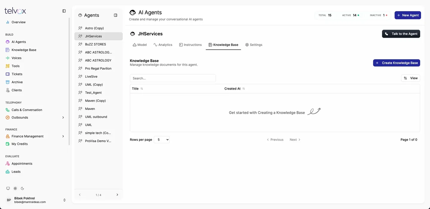 The knowledge base attached to an agent, with documents it can draw on.